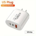Power Up To 3 Devices Simultaneously With Our 3-Port Fast Charging USB-C Type C And USB Charger - 40W. Compatible With All Major Brands And Featuring Smart Charging Technology US Plug