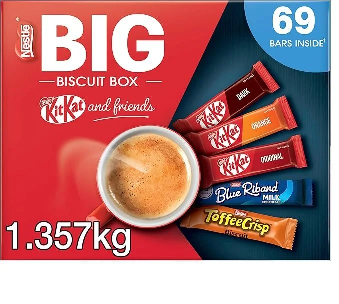 【New User Only】Nestlé Kitkat and Friends Big Biscuit Box | 69 x Chocolate Biscuit Bars – KitKat, Blue Riband, Toffee Crisp | Bulk Chocolate Box 1.357kg