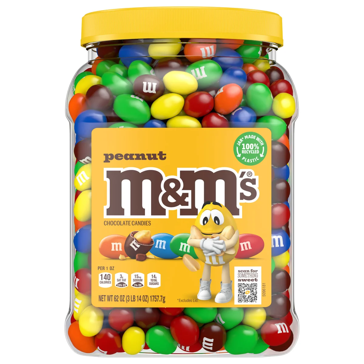 M&M’s Chocolate Candy, Peanut, 62 oz Jar