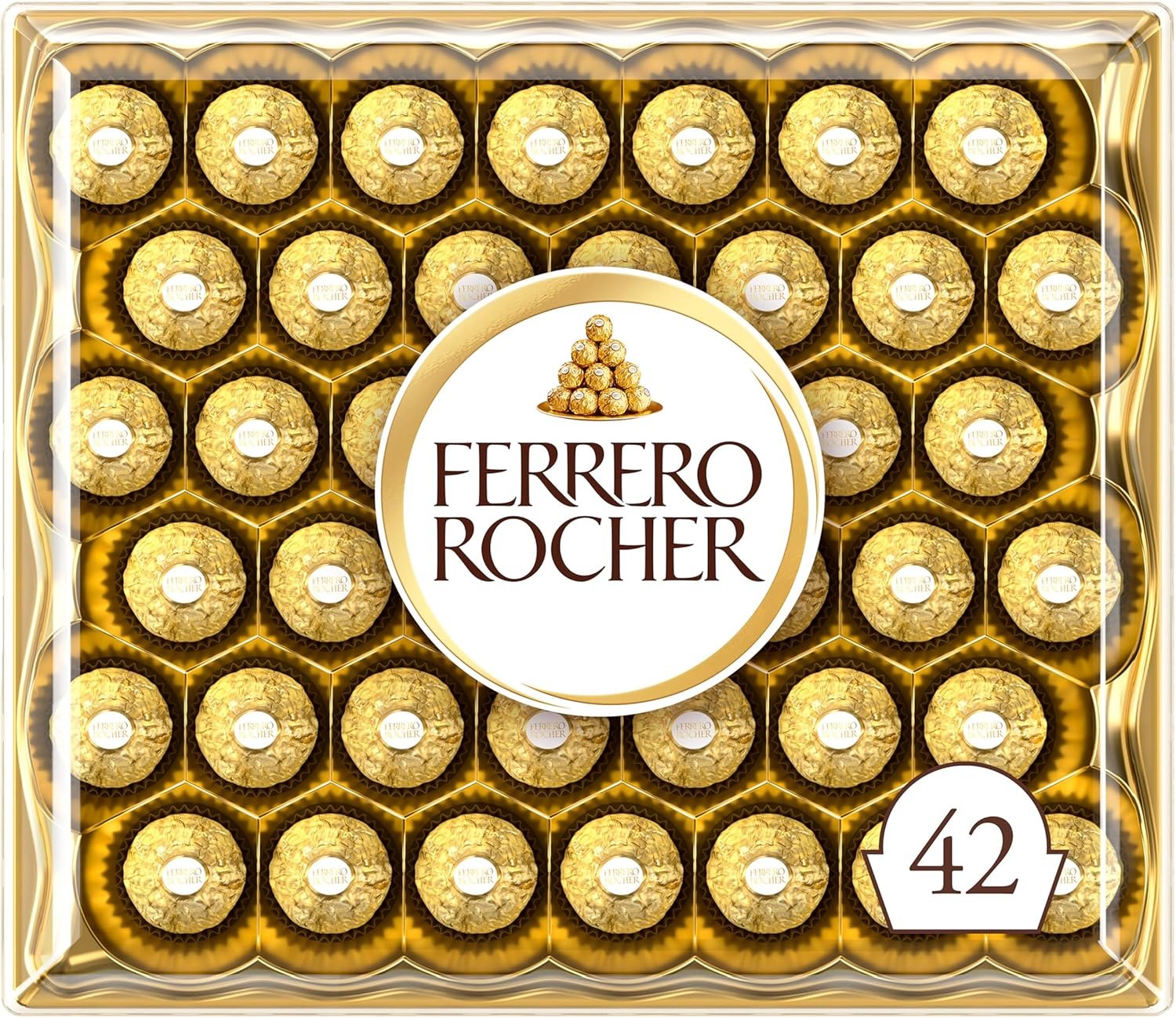 Ferrero Rocher Pralines, Chocolate Gifts, Gift for Christmas, Large Chocolate Box Covered in Milk Chocolate and Nuts, Box of 42 (525g x 2)