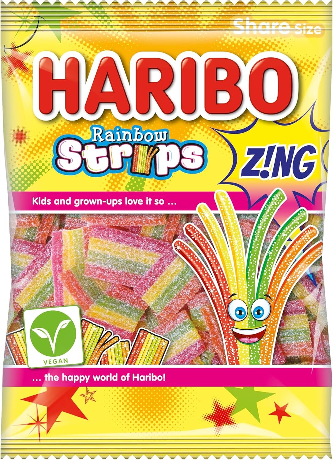 HARIBO Rainbow Strips – Sour and Fruity Gummy Sweets – 130g Share Size（pack of 5）