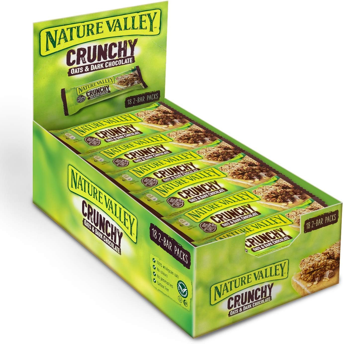 Nature Valley Crunchy Oats and Chocolate Cereal Bars 18 x 42g（pack of 2）